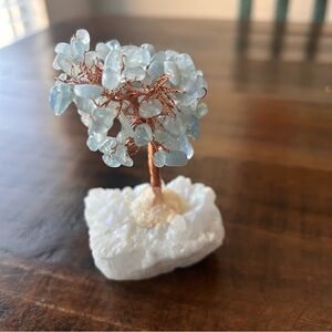 Small Aquamarine “Tree Of Life” Bonsai Tree on Crystal Base 4 1/2”